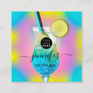 Pub Drinks Pub Restaurant Logotyp Holograph Blue Fyrkantigt Visitkort