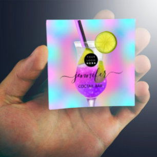 Pub Drinks Pub Restaurant Logotyp Holograph Rosa G Fyrkantigt Visitkort
