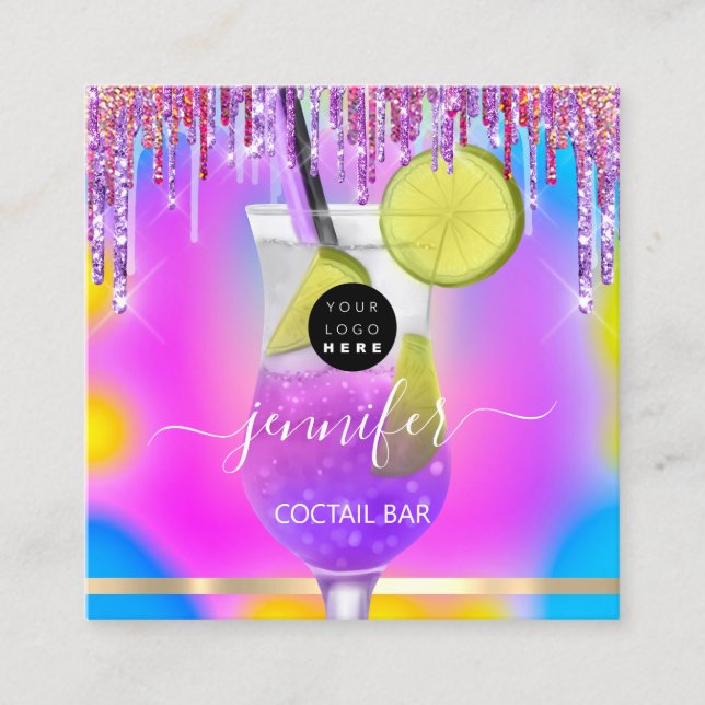 Pub Drinks Pub Restaurant Logotyp Holograph VIP Fyrkantigt Visitkort (Framsida)