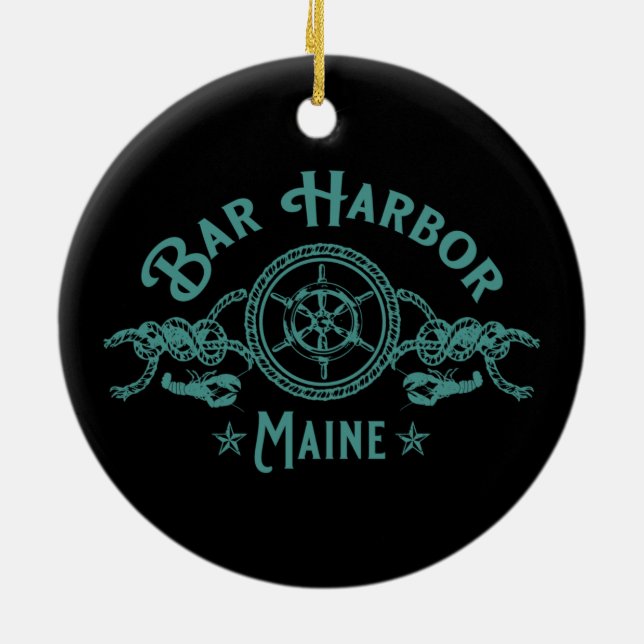 PUB HARBOR MAINE KEEPSAKE SOUVENIR HELGDAG JULGRANSPRYDNAD KERAMIK (Baksidan)