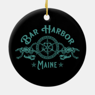 PUB HARBOR MAINE KEEPSAT SOUVENIR HELGDAG JULGRANSPRYDNAD KERAMIK