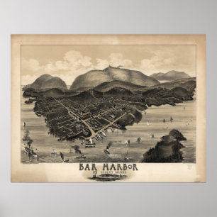 Pub Harbour Maine 1886 Antique Panoramic Karta Poster