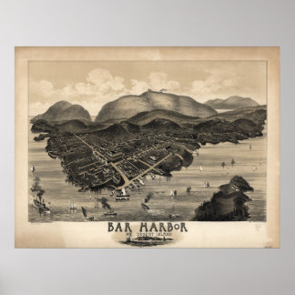 Pub Harbour Maine 1886 Antique Panoramic Karta Poster