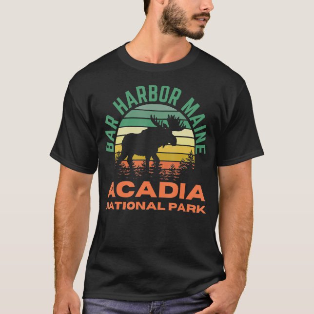 Pub Harbour Maine Acadia nationalpark Moose Retro T Shirt (Framsida)