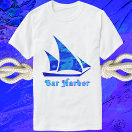 Pub Harbour Maine Blue Watercolor Sailboat T Shirt