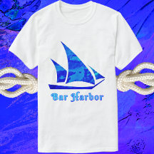 Pub Harbour Maine Blue Watercolor Sailboat