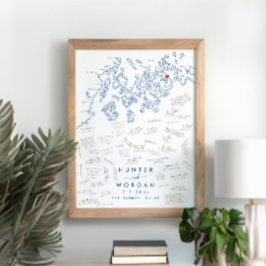 Pub Harbour Maine Bröllop Modern Guest Bok Poster