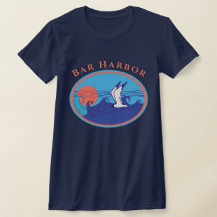 Pub Harbour Maine Fiskmås Ocean Vågar och Sol T Shirt