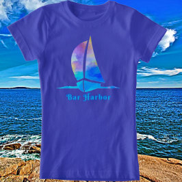Pub Harbour Maine Watercolor Sailboat T Shirt