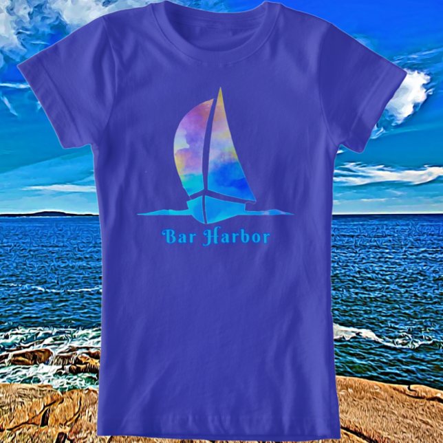 Pub Harbour Maine Watercolor Sailboat T Shirt (Skapare uppladdad)