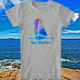 Pub Harbour Maine Watercolor Sailboat T Shirt