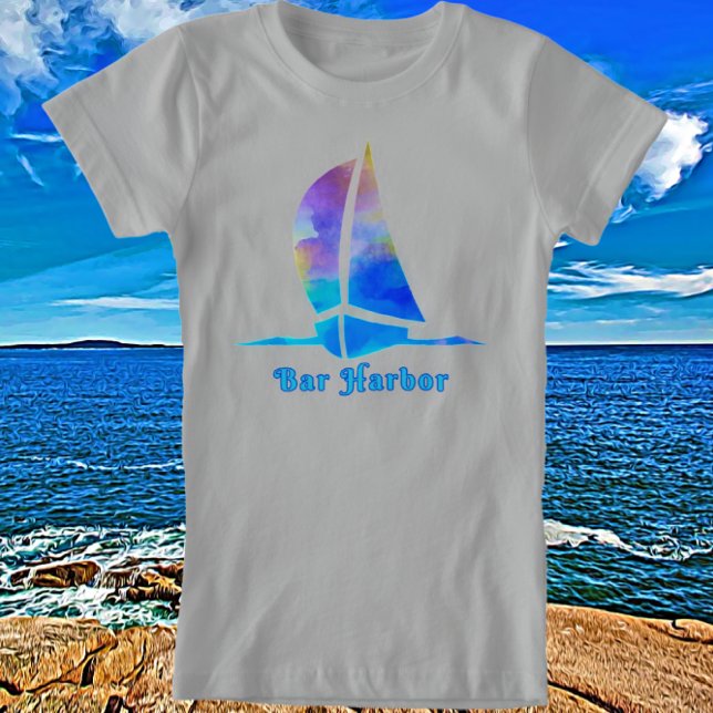 Pub Harbour Maine Watercolor Sailboat T Shirt (Skapare uppladdad)
