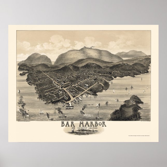 Pub Harbour, ME Panoramic Karta - 1886 Poster (Framsidan)