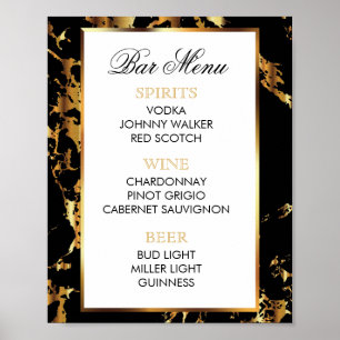 Pub Menu - Black och Guld Marble and Black Poster