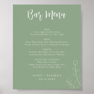 Pub Menu Bröllop Sage Grönt Botaniskt minimalt Poster