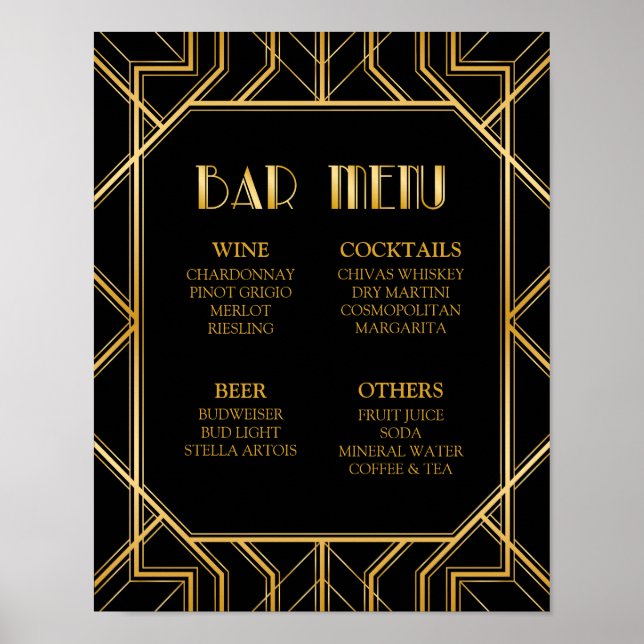 Pub Menu Bröllop-tecken | Gatsby Art Deco Poster (Framsidan)