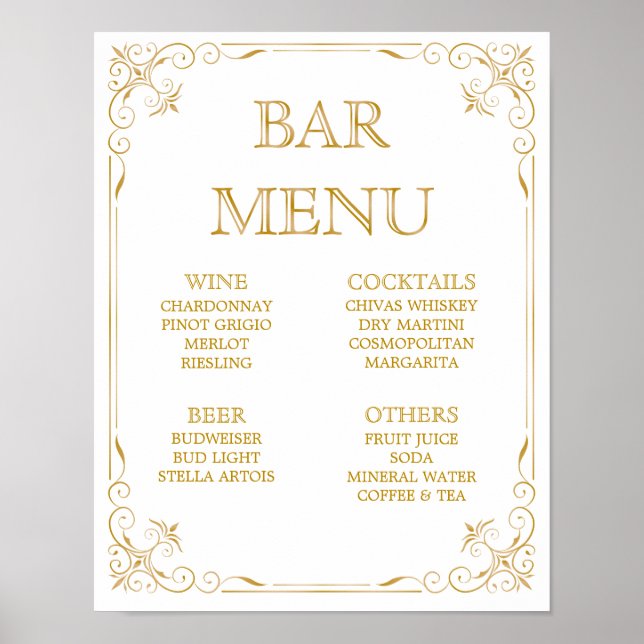 Pub Menu Bröllop-tecken | Gatsby Art Deco Poster (Framsidan)