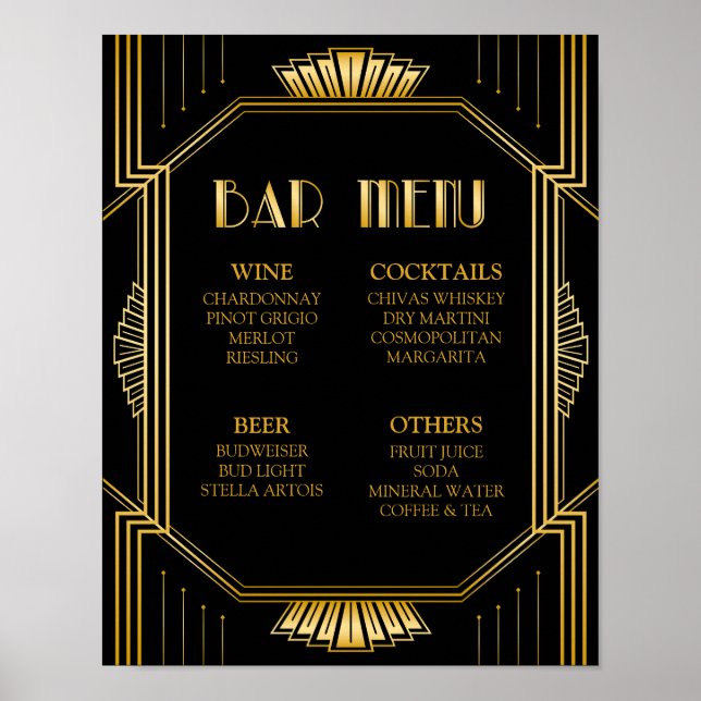 Pub Menu Bröllop-tecken | Gatsby Art Deco Poster (Framsidan)