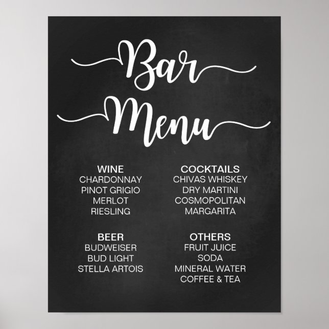 Pub Menu Bröllop-tecken | Modern kalligrafi Poster (Framsidan)