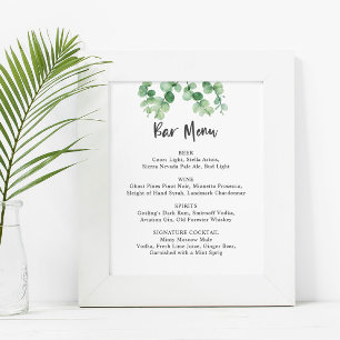 Pub Menu Eucalyptus Bröllop Botanical Grey Poster