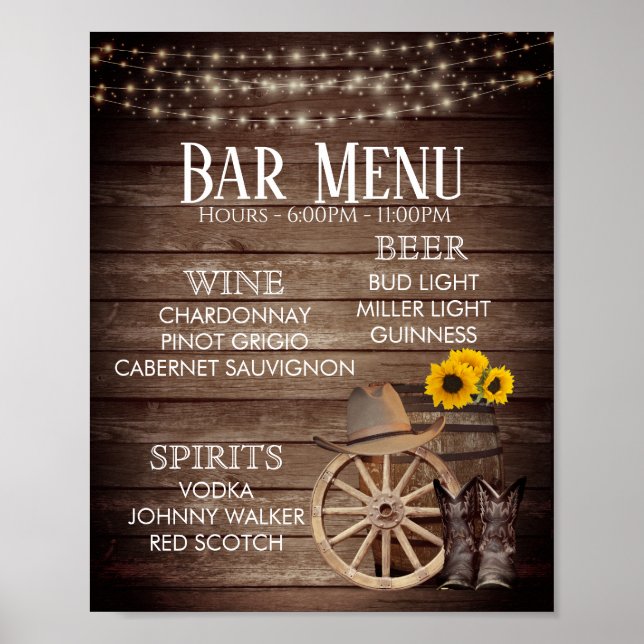 Pub Menu - Land Wood Barrel Bröllop Poster (Framsidan)