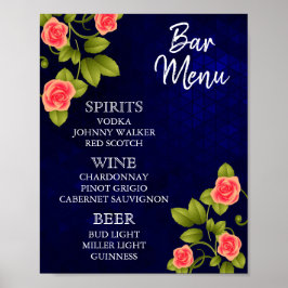 Pub Menu - Mörk blått och koral Ro Flower Poster