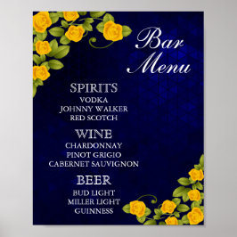 Pub Menu - Mörk blått och Marigold YellowFlower Poster