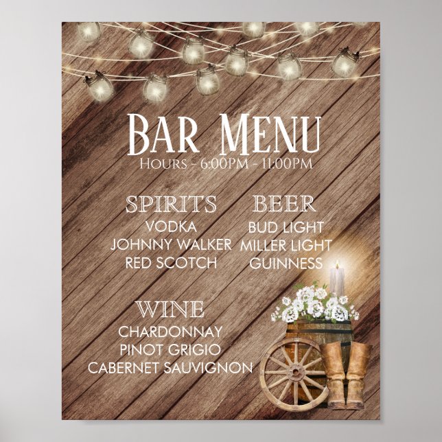 Pub Menu - Rustic Wood Barrel Bröllop Poster (Framsidan)