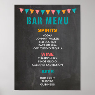 PUB MENU-tecken för bröllop fiesta på kontrolltavl Poster