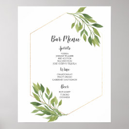 PUB MENU-tecken | grönt och guld botaniska bröllop Poster