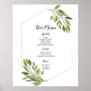 PUB MENU-tecken   grönt och guld botaniska bröllop Poster