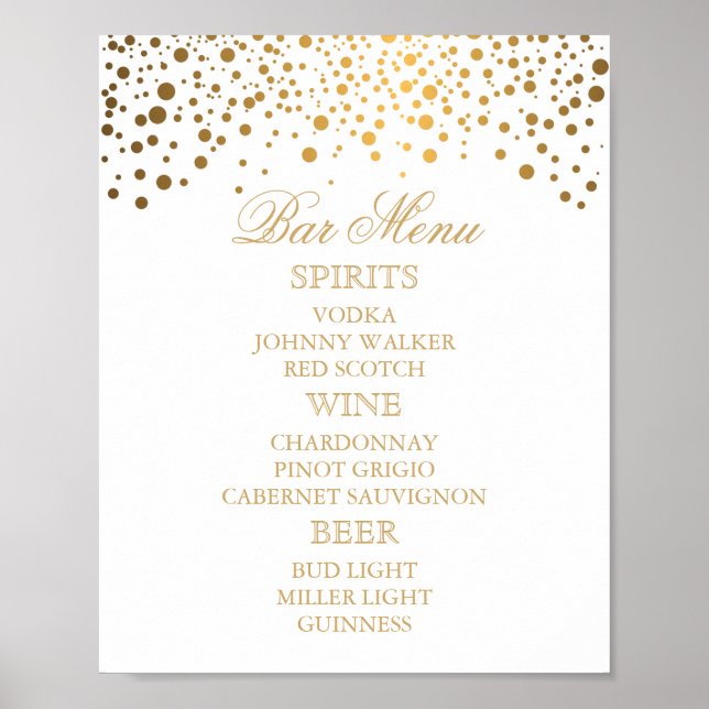 Pub-meny - Guld-konfetti-punkter på vitt Poster (Framsidan)