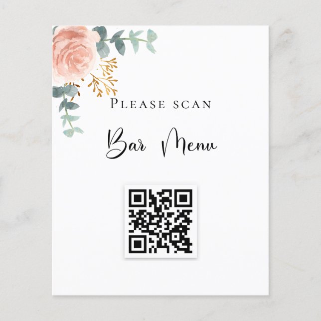 Pub-menyn QR-kod  blommigt eucalyptus Flygblad (Framsidan)