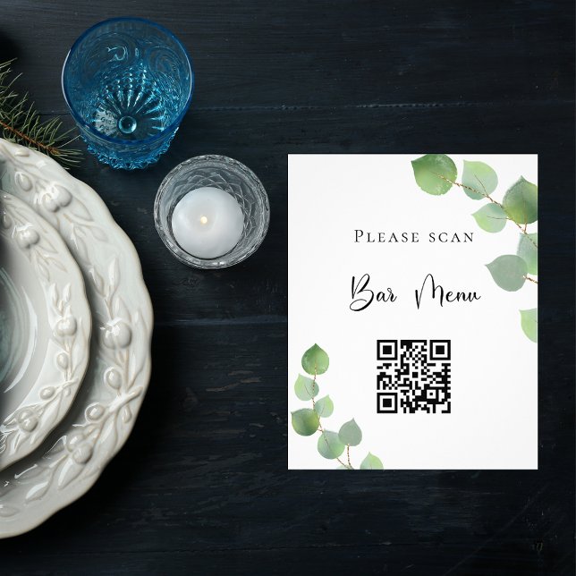 Pub-menyn QR-kod eucalyptus greenery Flygblad (Skapare uppladdad)