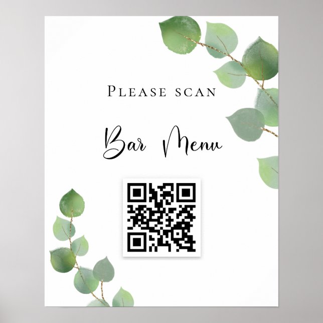 Pub-menyn QR-kod eucalyptus greenery Poster (Framsidan)