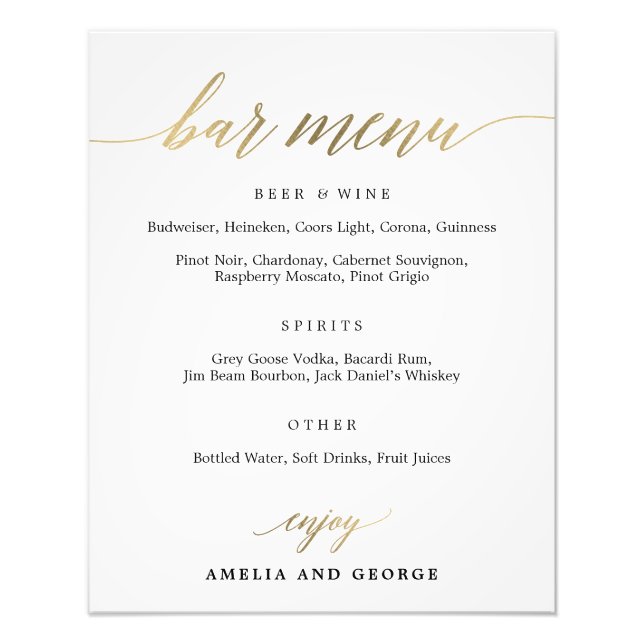 Pub-menyn Välj Storlek Fototryck (Framsidan)