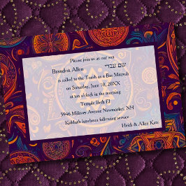 Pub Mitzvah Abstract Design Lila Orange Inbjudningar