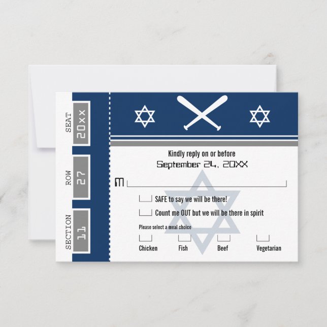 Pub Mitzvah Baseball Biljett OSA med val av måltid Inbjudningar (Framsida)