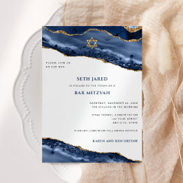 Pub Mitzvah, Blå och Guld Agate Gräns Inbjudningar