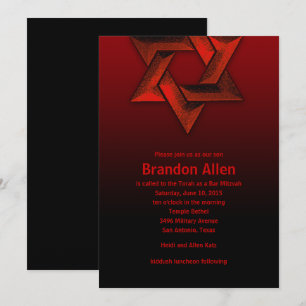 Pub Mitzvah Black and Red Star of David Inbjudningar