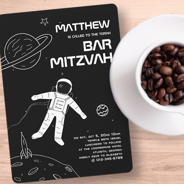 Pub Mitzvah Black and White Modern Astronaut Inbjudningar (Skapare uppladdad)