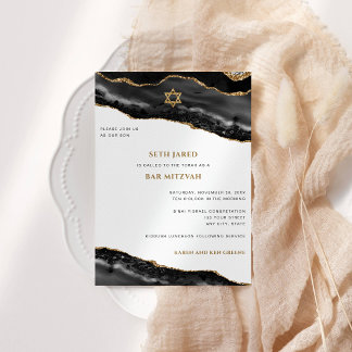 Pub Mitzvah Black och Guld Agate Gräns Modern och Inbjudningar