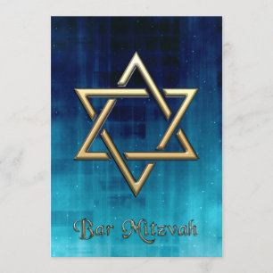 Pub Mitzvah Blue Galaxy & Guld Star of David Inbjudningar