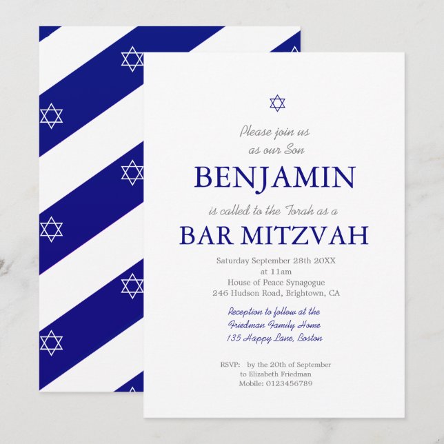 Pub Mitzvah Blue Mönster Star of David Jewish I Inbjudningar (Fram/baksida)