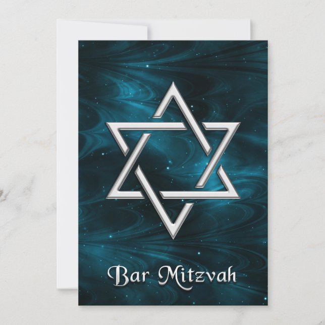 Pub Mitzvah Blue Nebulae & Silver Star of David Inbjudningar (Framsida)