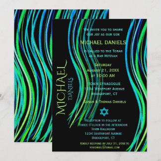 Pub Mitzvah Blue Neon Grönt Prayer Shawl Inbjudningar