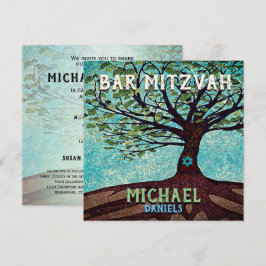 Pub Mitzvah Blue och Grönt Livets träd Inbjudningar