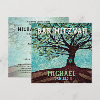 Pub Mitzvah Blue och Grönt Livets träd Inbjudningar