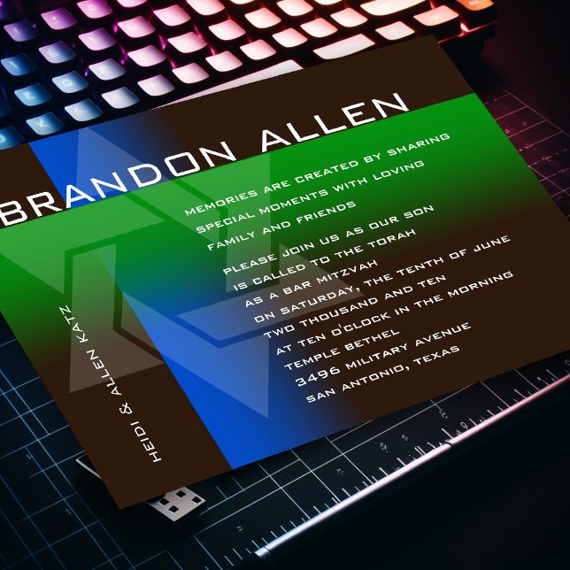 Pub Mitzvah Blue och Grönt om vilken Färg som hels Inbjudningar (Skapare uppladdad)