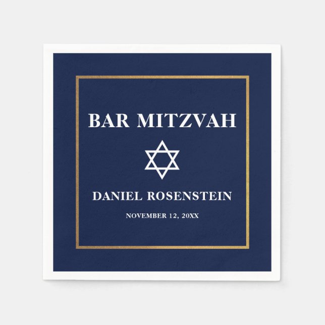Pub Mitzvah Blue och Guld Pappersservett (Framsidan)